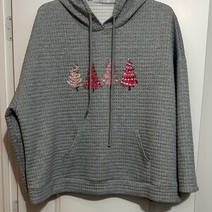Gray Hoodie with Pink Tree Embroidery